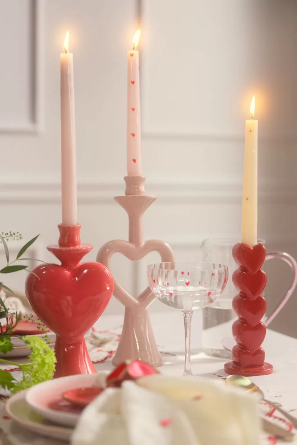 Sissy-Boy Kaarsen>Lichtroze Dinerkaarsen Met Hartjes 25Cm