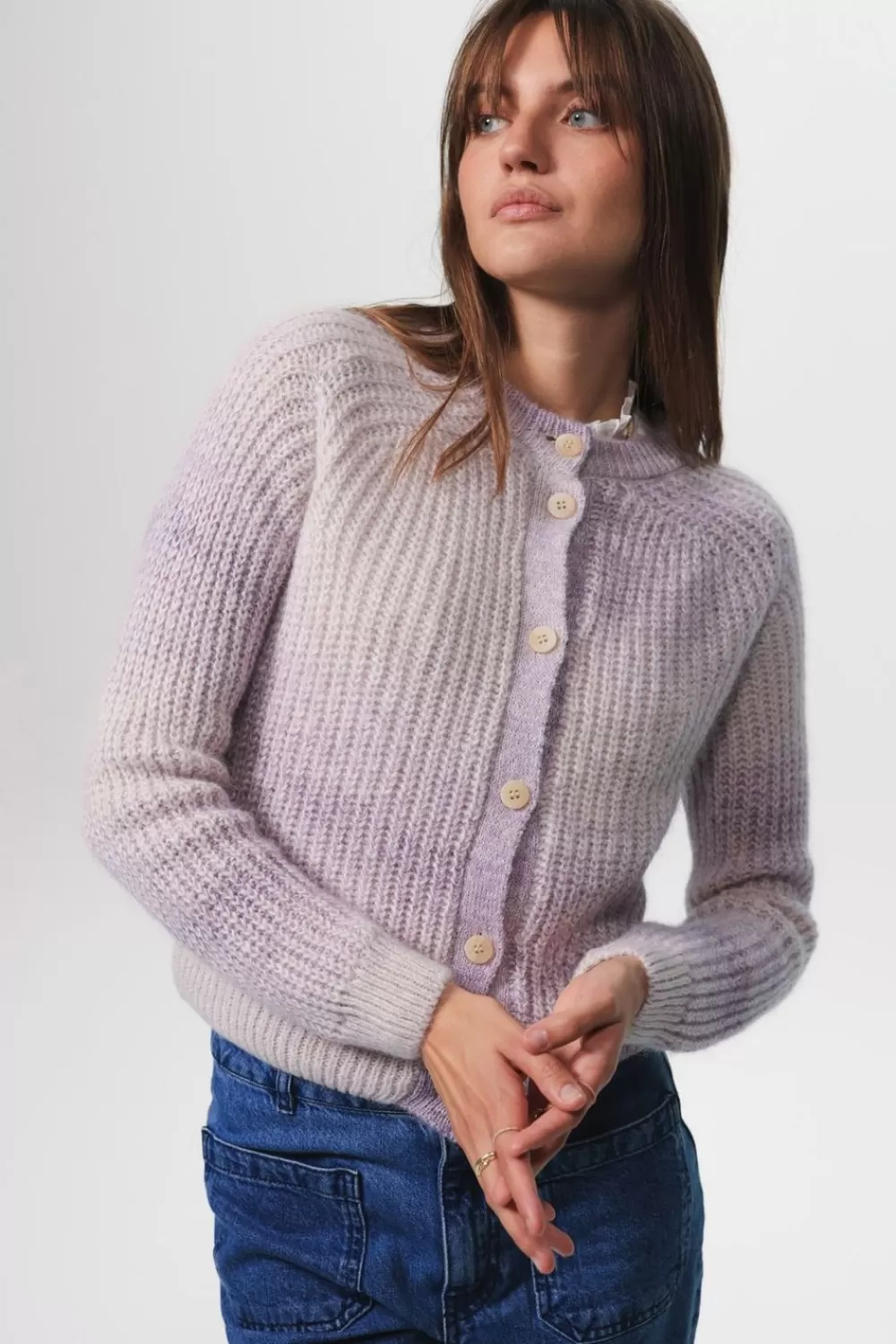 Dames Sissy-Boy Truien En Vesten>Lila Gebreide Degrade Cardigan