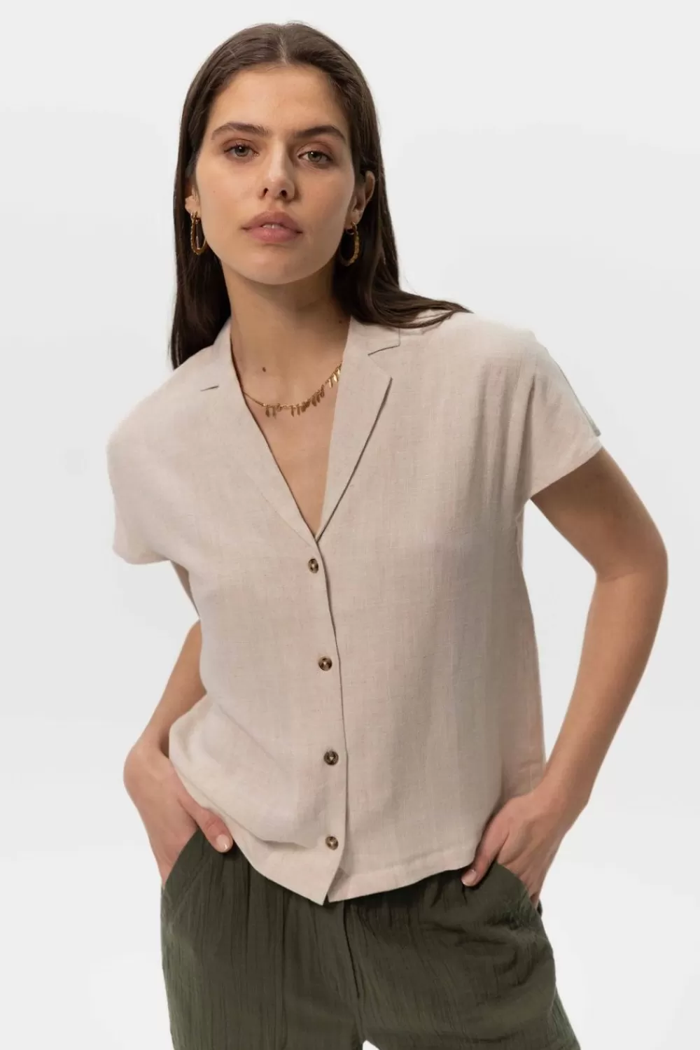 Dames Sissy-Boy Blouses>Linnen Blouse Met Korte Mouwen