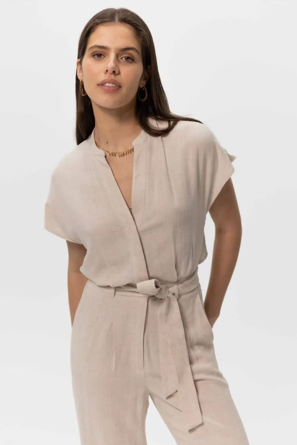 Dames Sissy-Boy Broeken>Linnen Jumpsuit Met Open Rug Detail