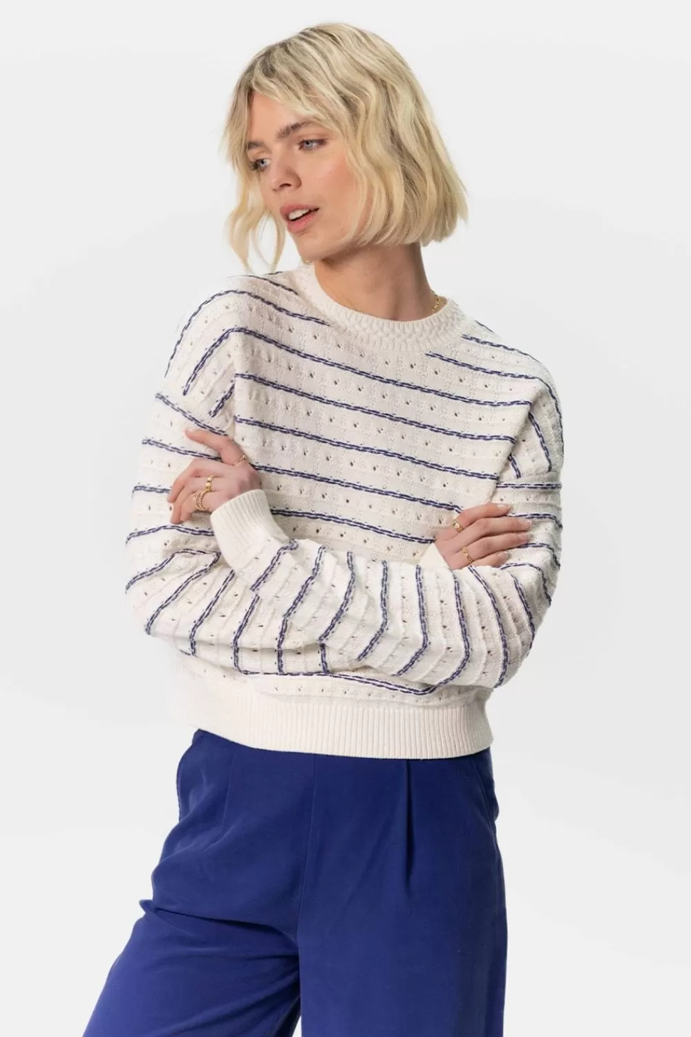 Dames Sissy-Boy Truien En Vesten>Met Donkerblauw Gestreepte Trui