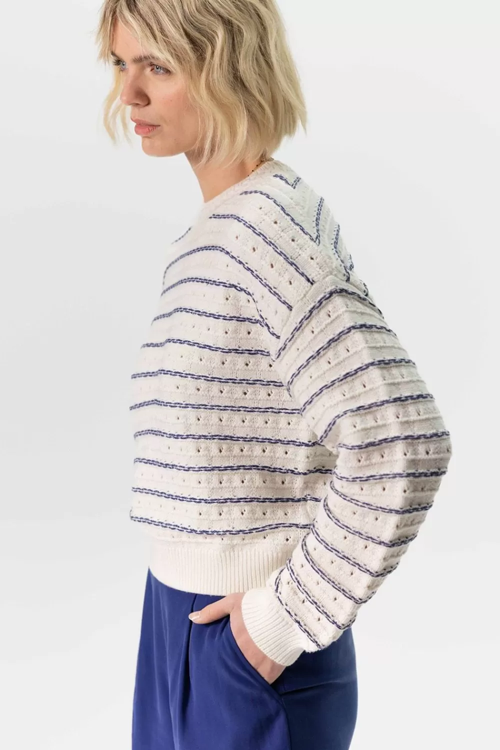 Dames Sissy-Boy Truien En Vesten>Met Donkerblauw Gestreepte Trui