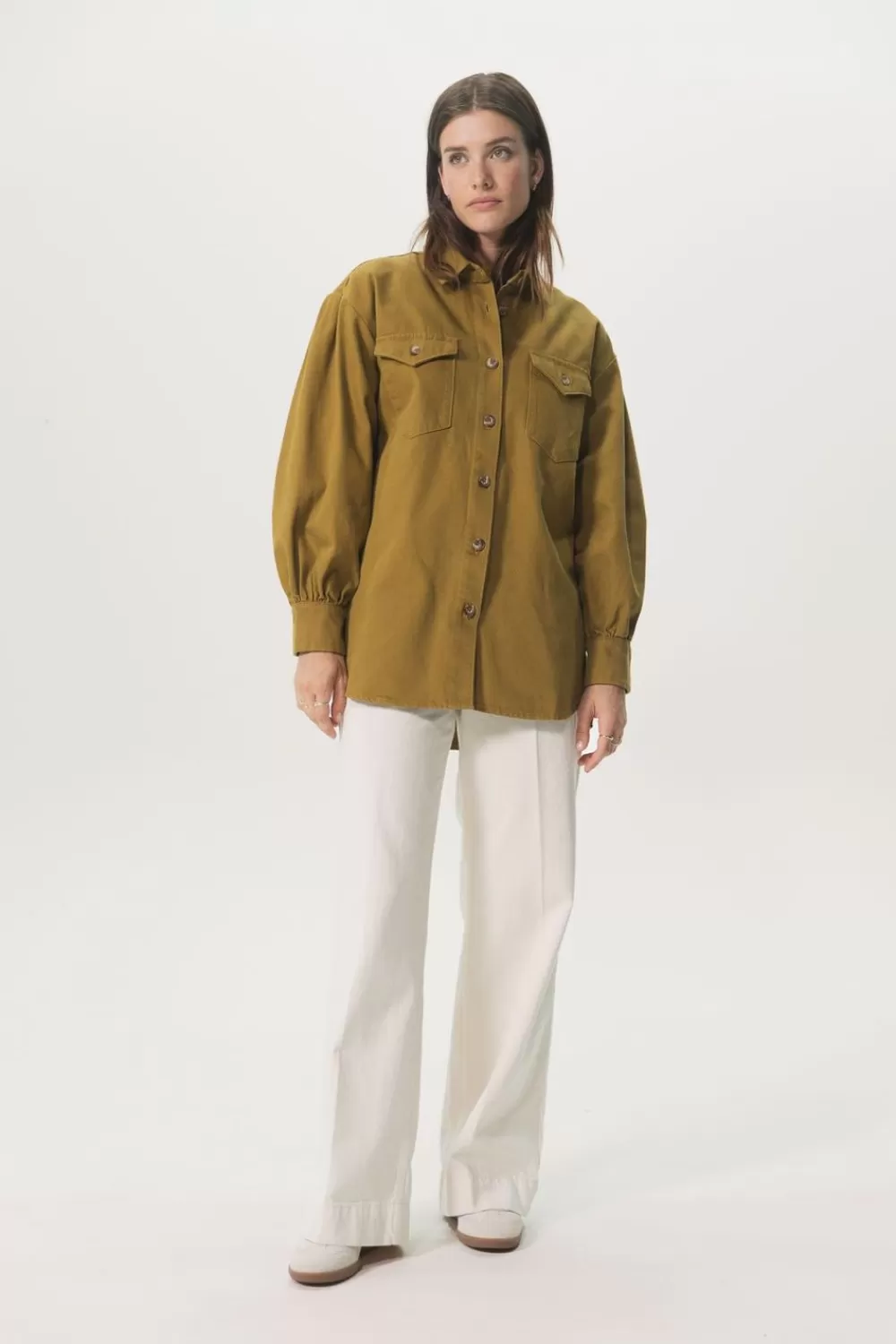Dames Sissy-Boy Blazers, Jasjes & Gilets>Mosterd Groen Overshirt Jasje