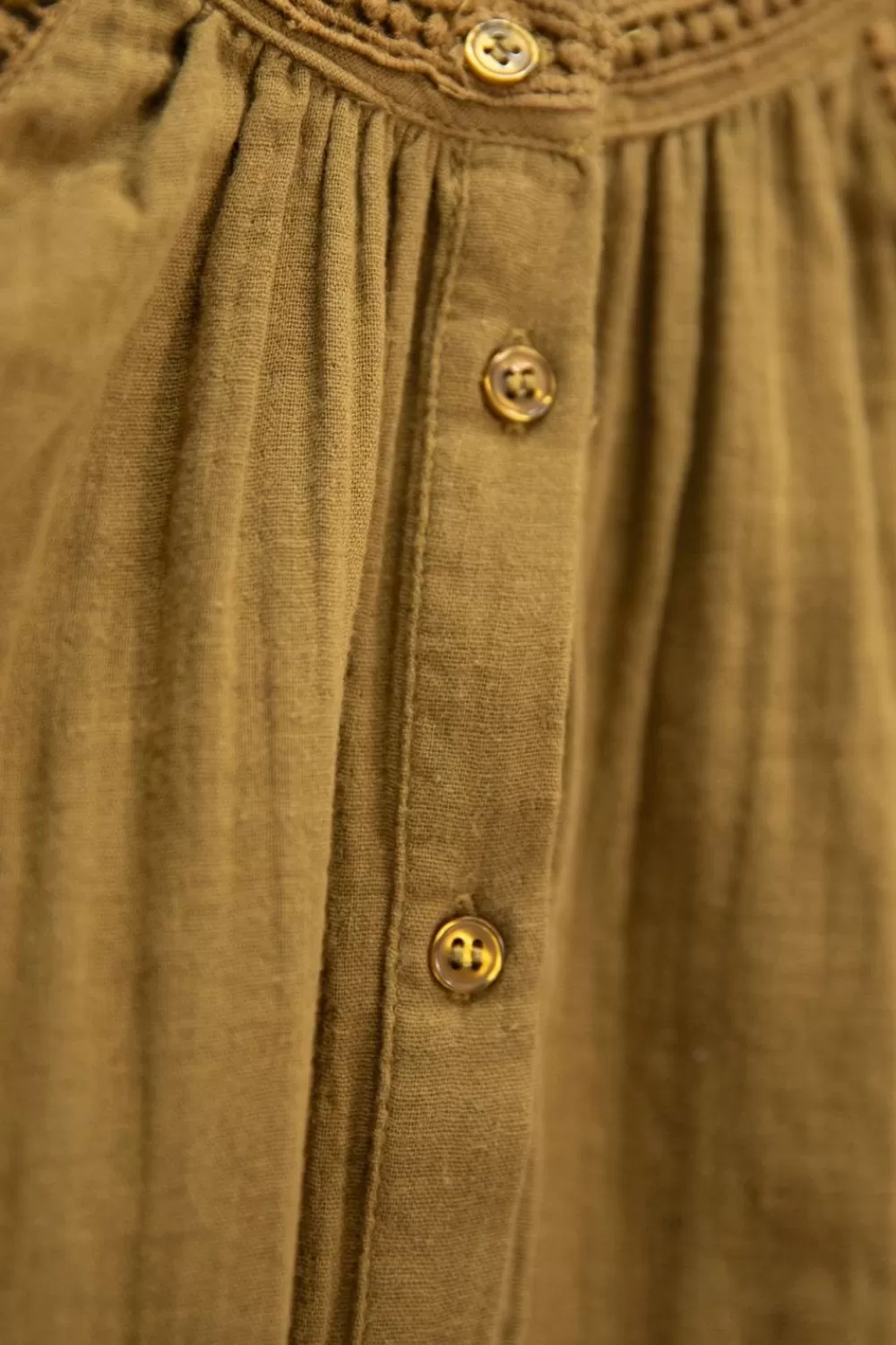 Dames Sissy-Boy Blouses>Mosterd Groene Blouse Met Raglan Mouwen En Geborduurde Details