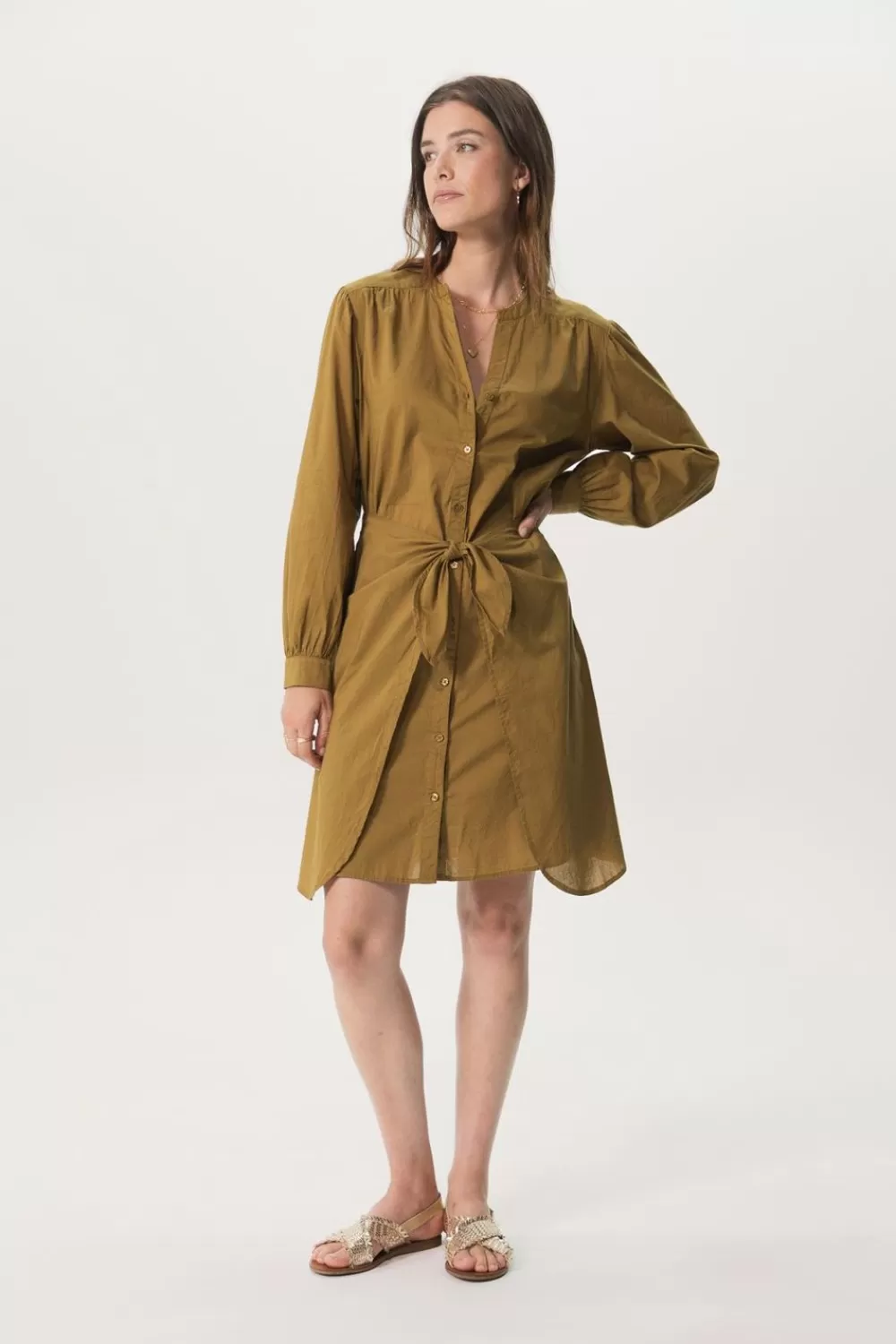 Dames Sissy-Boy Jurken>Mosterd Groene Doorknoop Jurk Met Knoop Detail