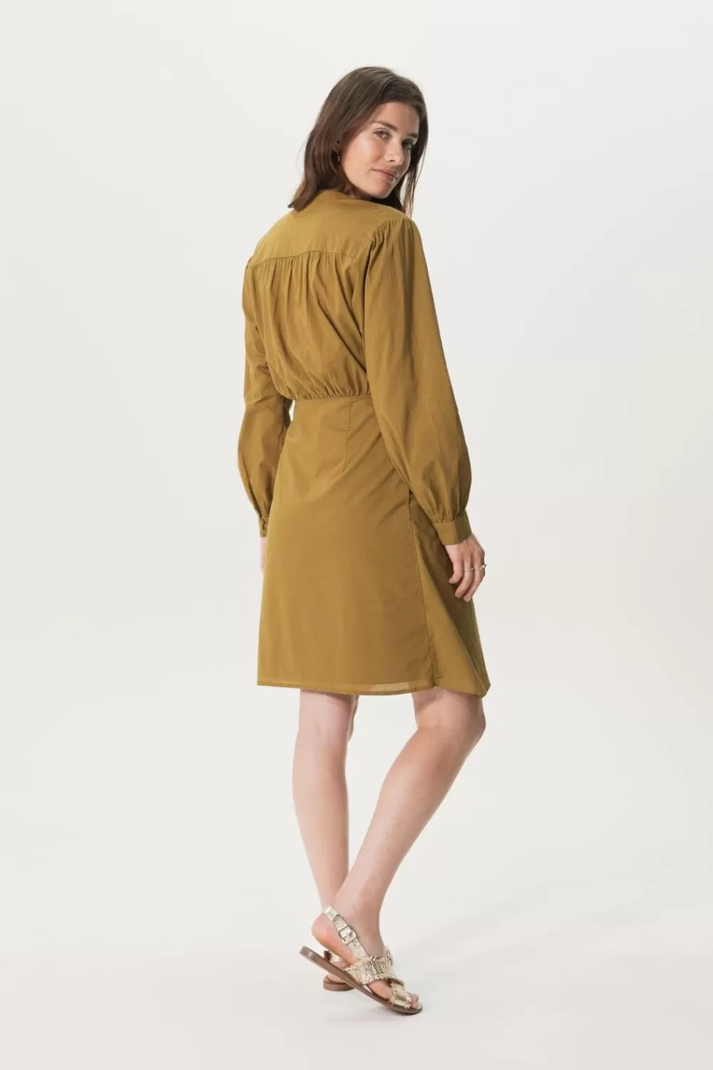 Dames Sissy-Boy Jurken>Mosterd Groene Doorknoop Jurk Met Knoop Detail