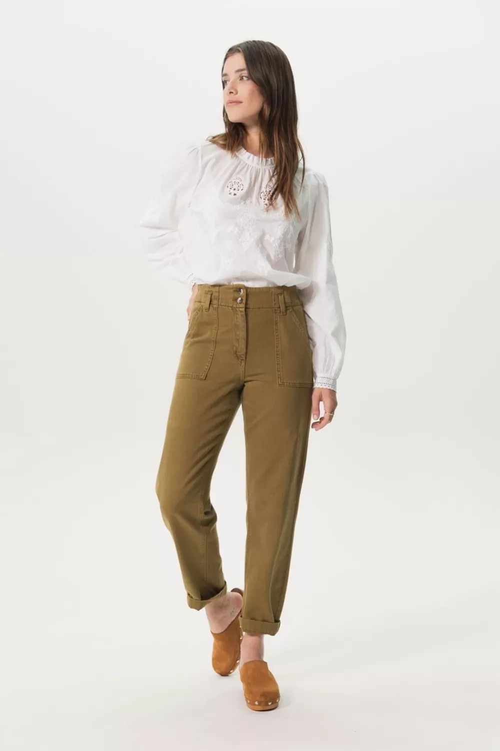Dames Sissy-Boy Broeken>Mosterd Groene High Waist Straight Leg Broek