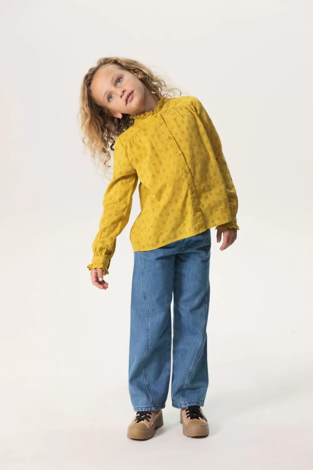 Kids Sissy-Boy Blouses>Mosterdgele Blouse Met Broderie Anglaise