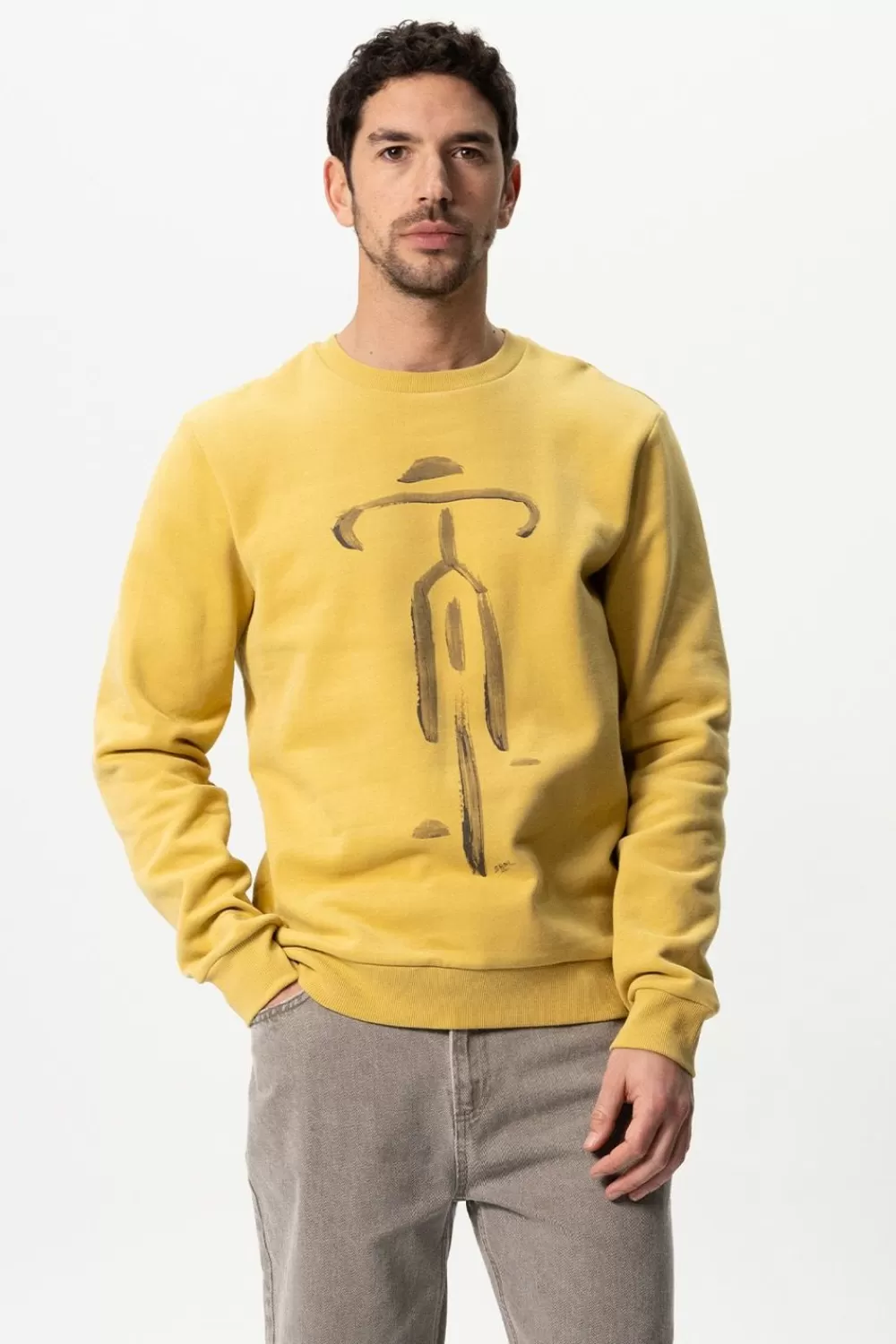 Heren Sissy-Boy Truien En Vesten>Mosterdgele Sweater Met Fiets