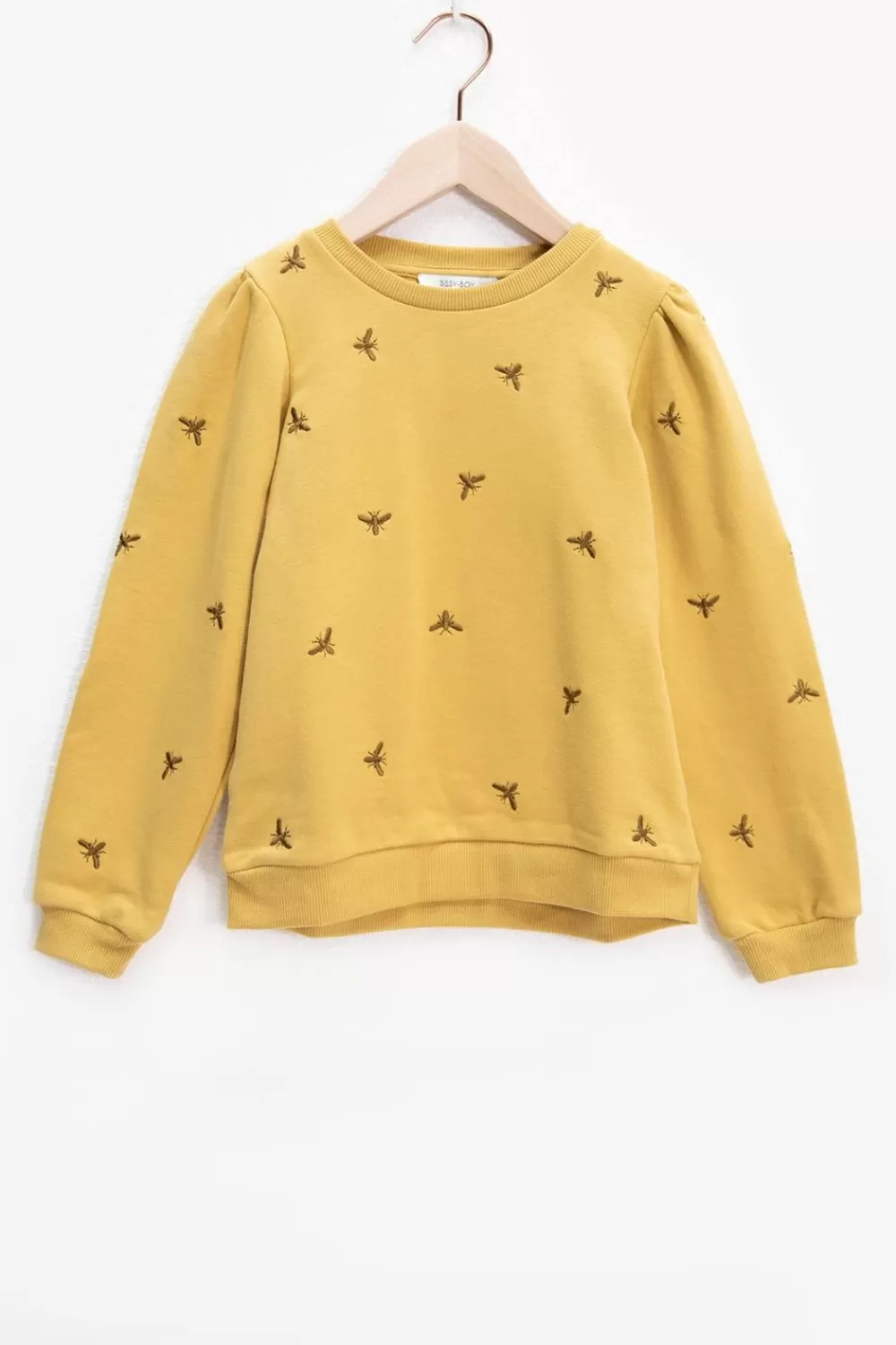 Kids Sissy-Boy Truien En Vesten>Mosterdgele Sweater Met Pofmouwen En Geborduurde Vliegenprint