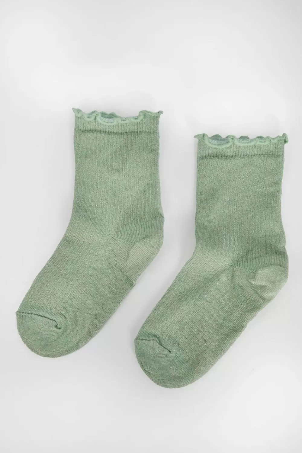 Kids mp Denmark A/S Accessoires>Mp Denmark Lichtgroene Glittersokken Met Ruffle Randje