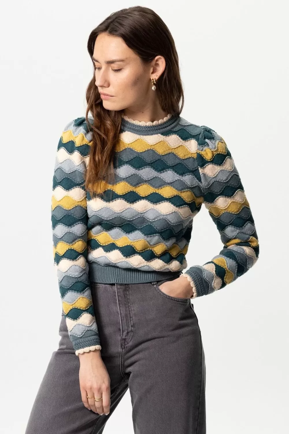 Dames Sissy-Boy Truien En Vesten>Multicolour Gebreide Trui Met Golfpatroon