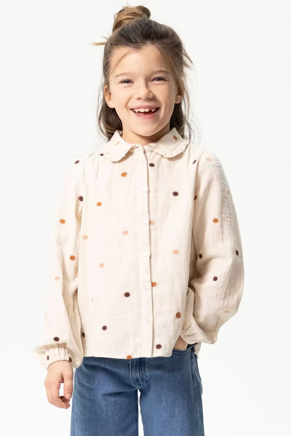 Kids Sissy-Boy Blouses>Off-White Blouse Met Zonnetjes Embroidery