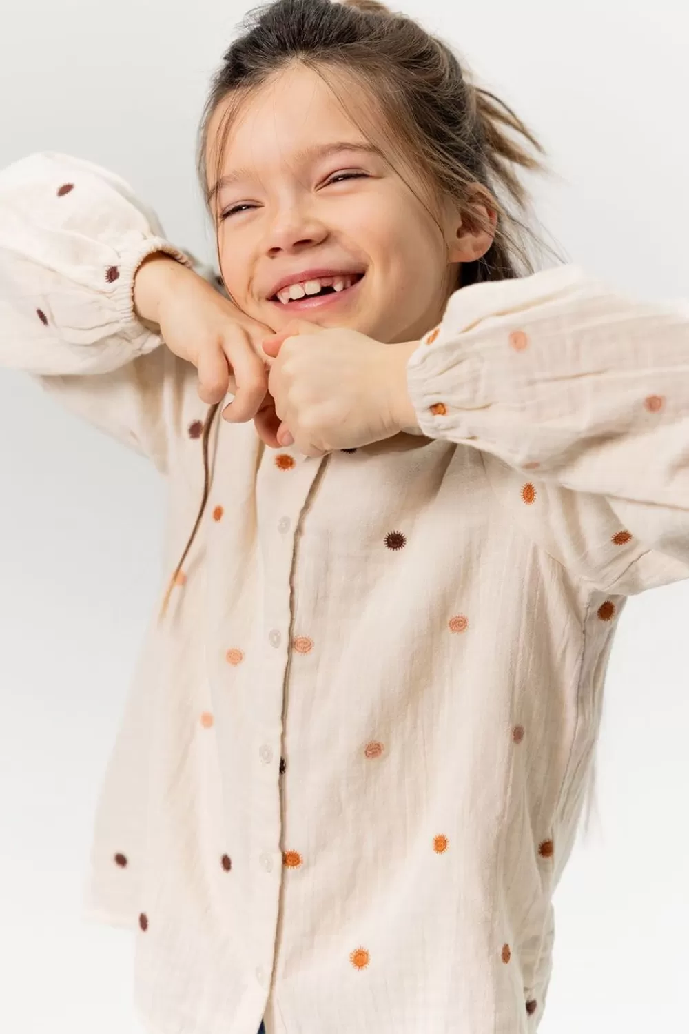 Kids Sissy-Boy Blouses>Off-White Blouse Met Zonnetjes Embroidery