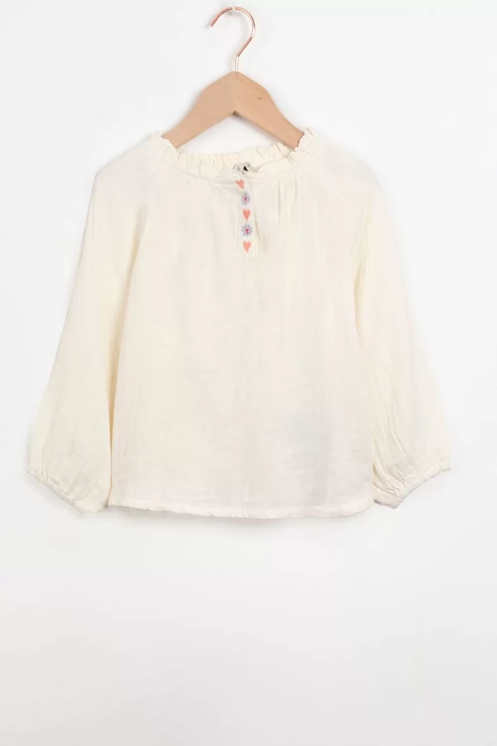 Kids Sissy-Boy Blouses>Off-White Cropped Blouse Met Embroidery