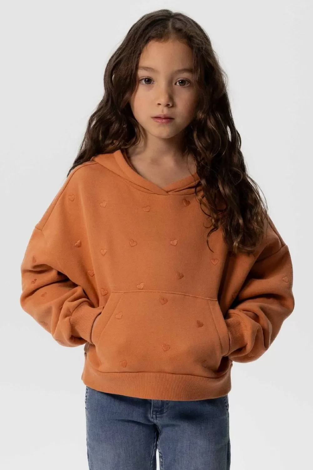 Kids Sissy-Boy Truien En Vesten>Oranje Cropped Hoodie Met Hartjes Embroidery