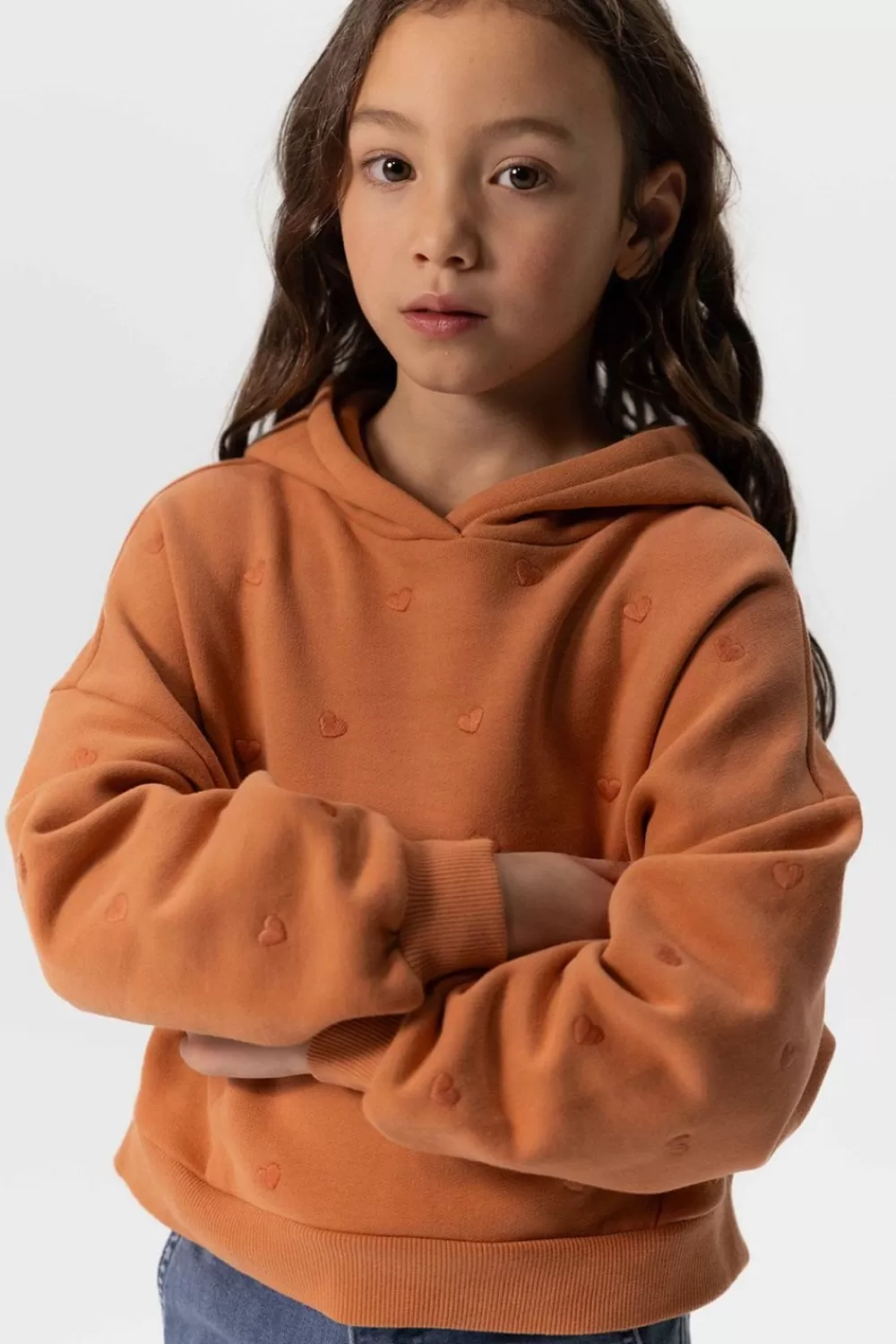Kids Sissy-Boy Truien En Vesten>Oranje Cropped Hoodie Met Hartjes Embroidery