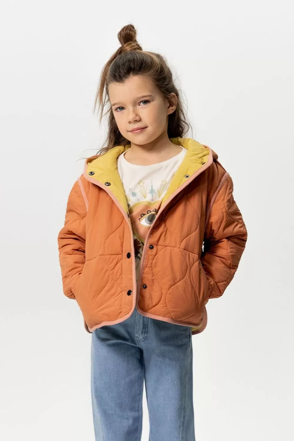 Kids Sissy-Boy Jassen>Oranje Doorgestikte Jas Met Capuchon