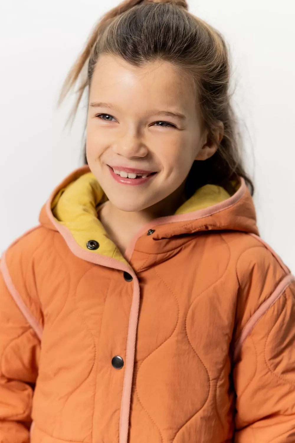 Kids Sissy-Boy Jassen>Oranje Doorgestikte Jas Met Capuchon