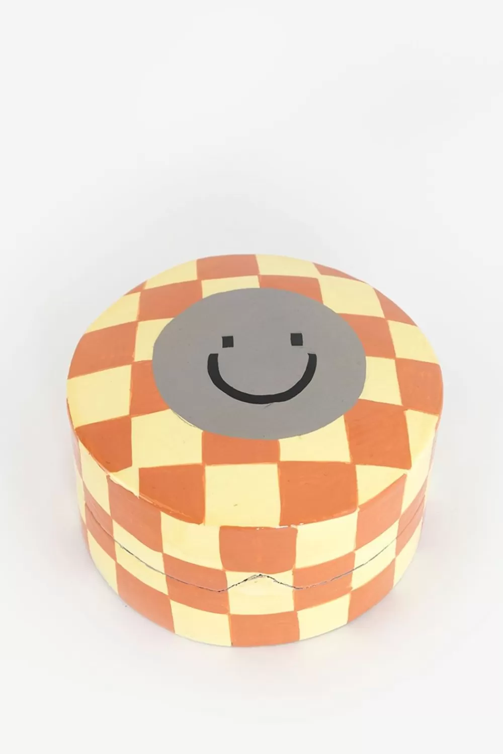Sissy-Boy Woonaccessoires>Oranje Geblokt Papier Mache Doosje Met Smiley