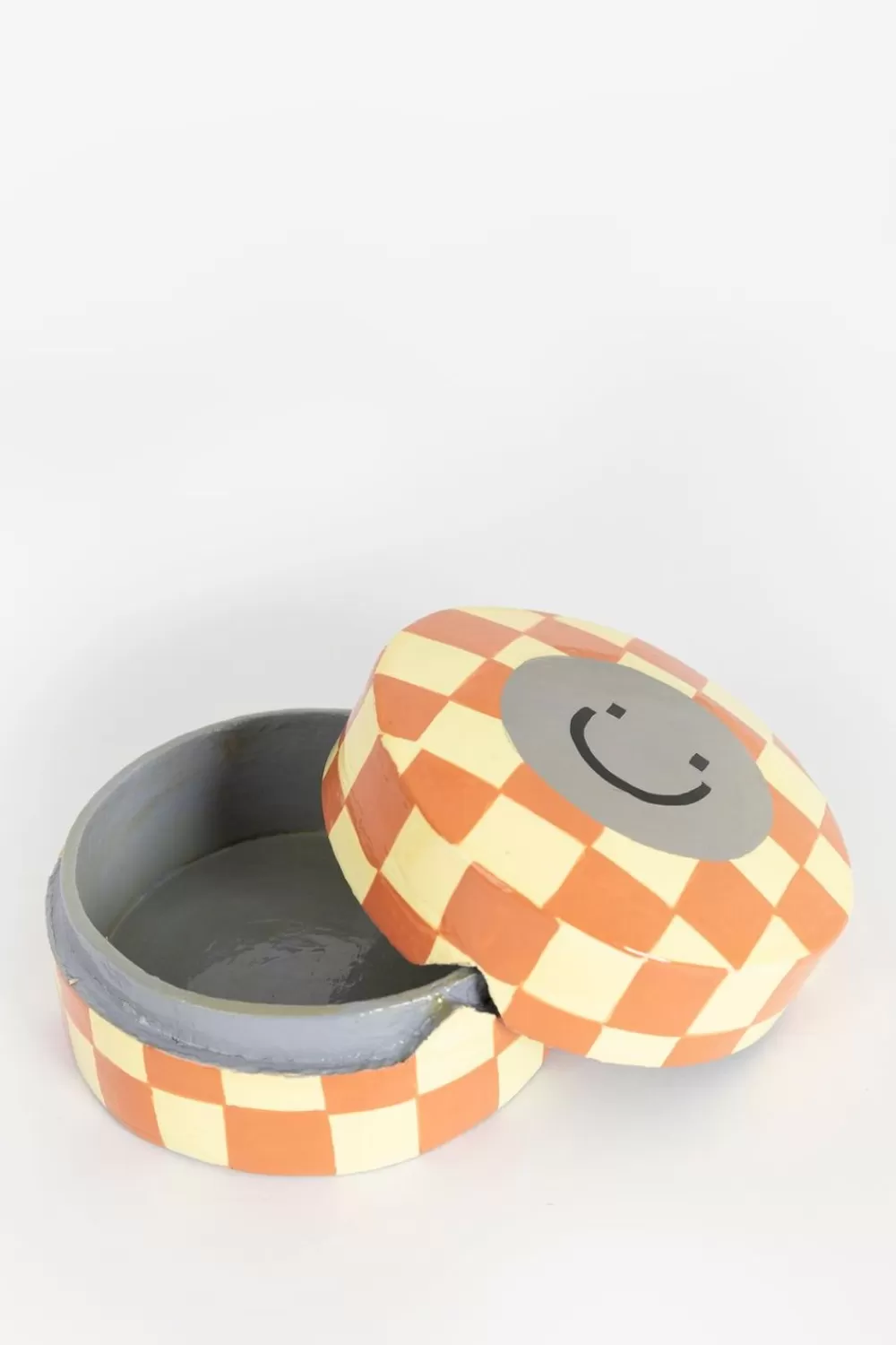 Sissy-Boy Woonaccessoires>Oranje Geblokt Papier Mache Doosje Met Smiley