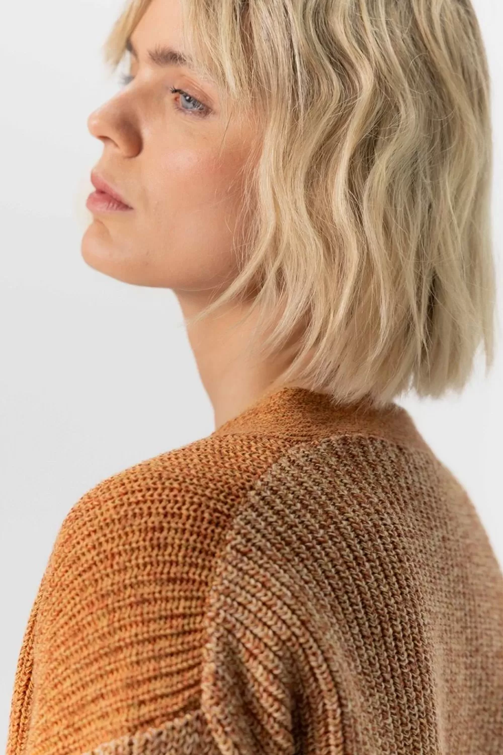 Dames Sissy-Boy Truien En Vesten>Oranje Gebreid Colourblock Vest Met Knopen