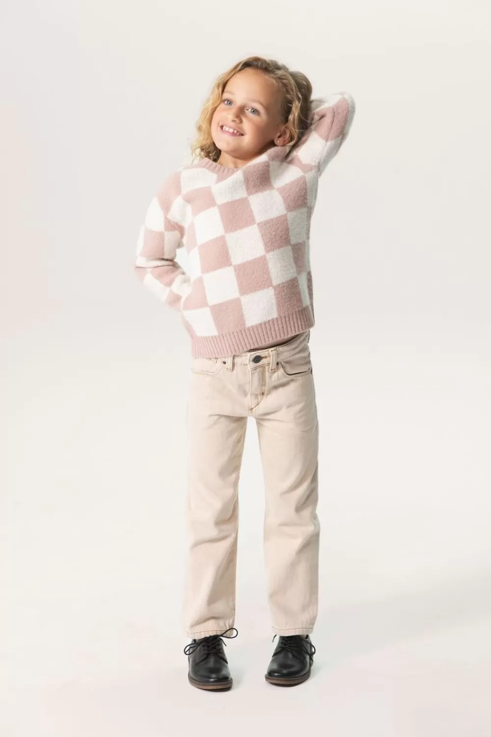 Kids Sissy-Boy Truien En Vesten>Oudroze Gebreide Jacquard Trui Met Geblokt Patroon