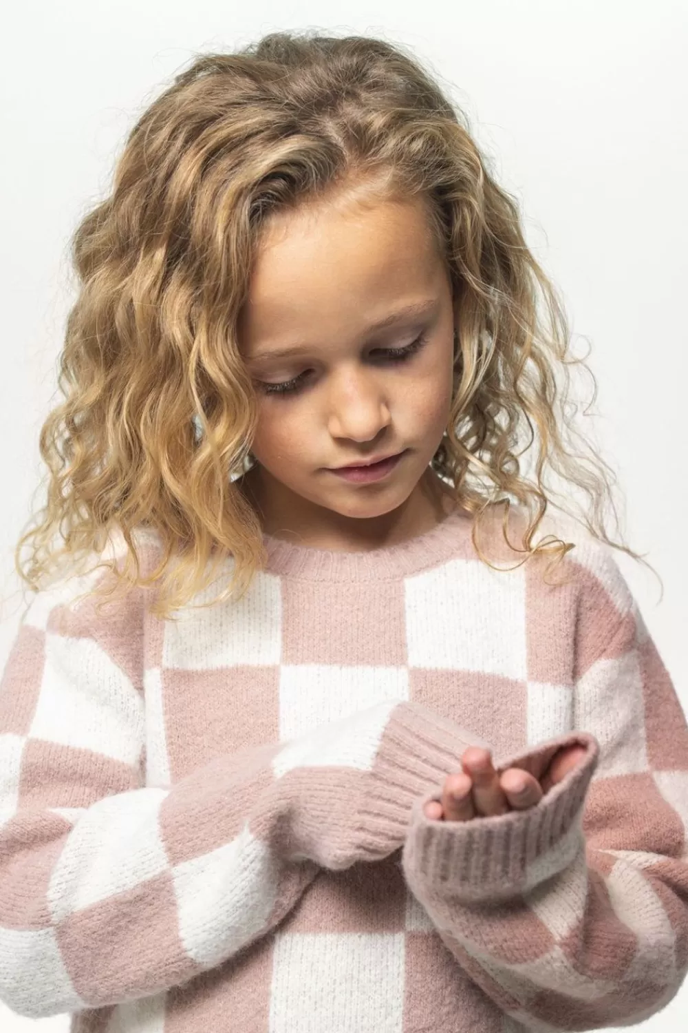 Kids Sissy-Boy Truien En Vesten>Oudroze Gebreide Jacquard Trui Met Geblokt Patroon