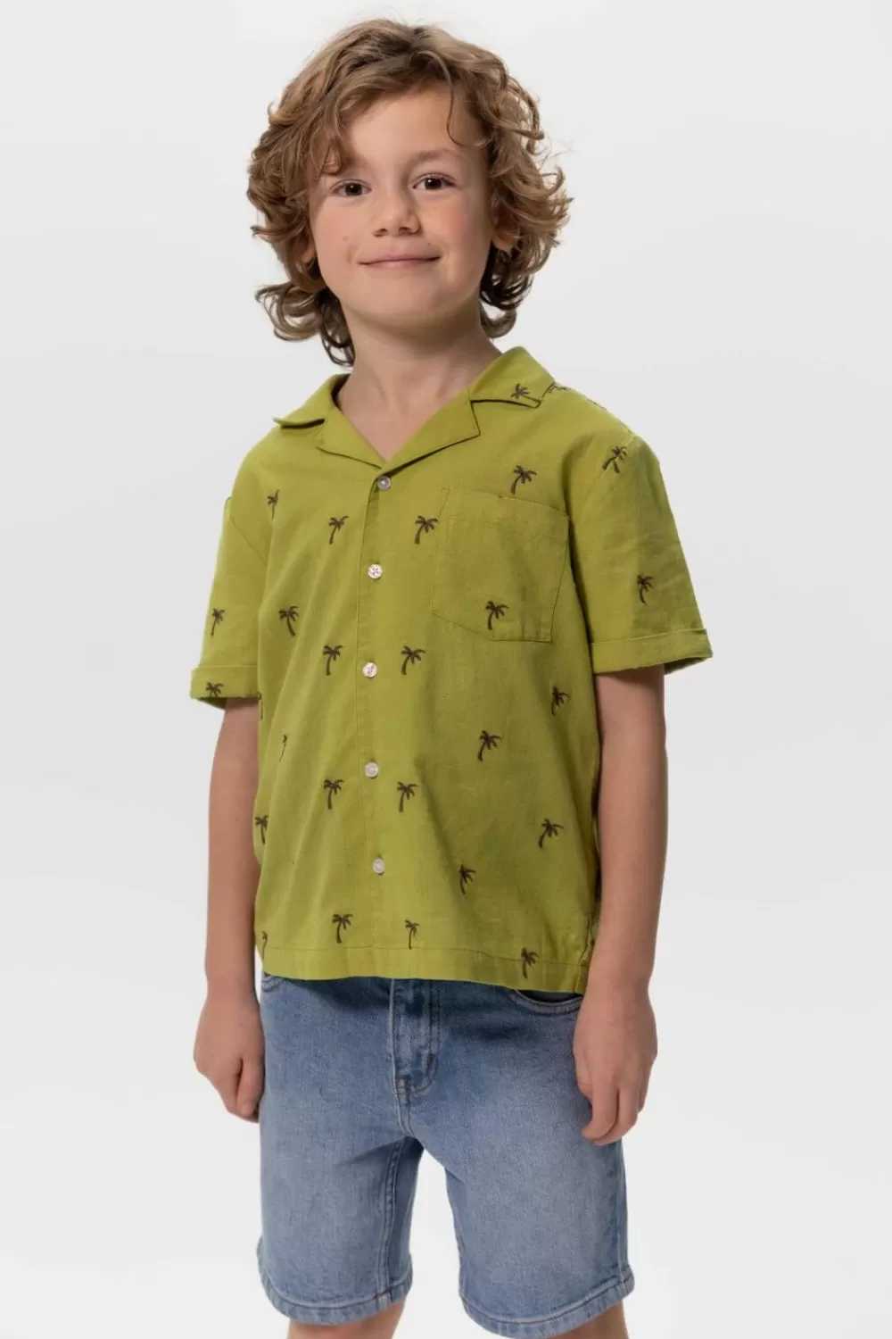 Kids Sissy-Boy Overhemden>Overhemd Met Palmboom Embroidery