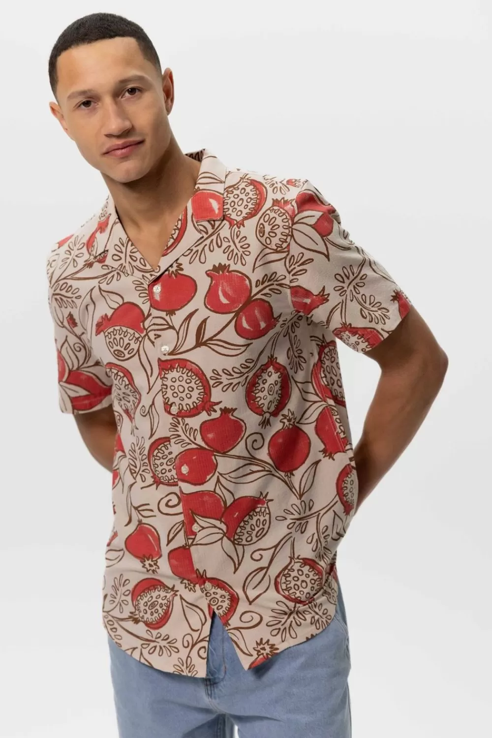 Heren Sissy-Boy Overhemden>Overhemd Met Rode Granaatappel Print