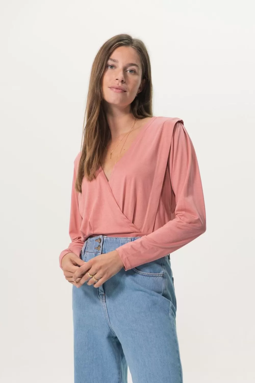 Dames Sissy-Boy T-Shirts En Tops>Overlap Jersey T-Shirt Met Lange Mouwen