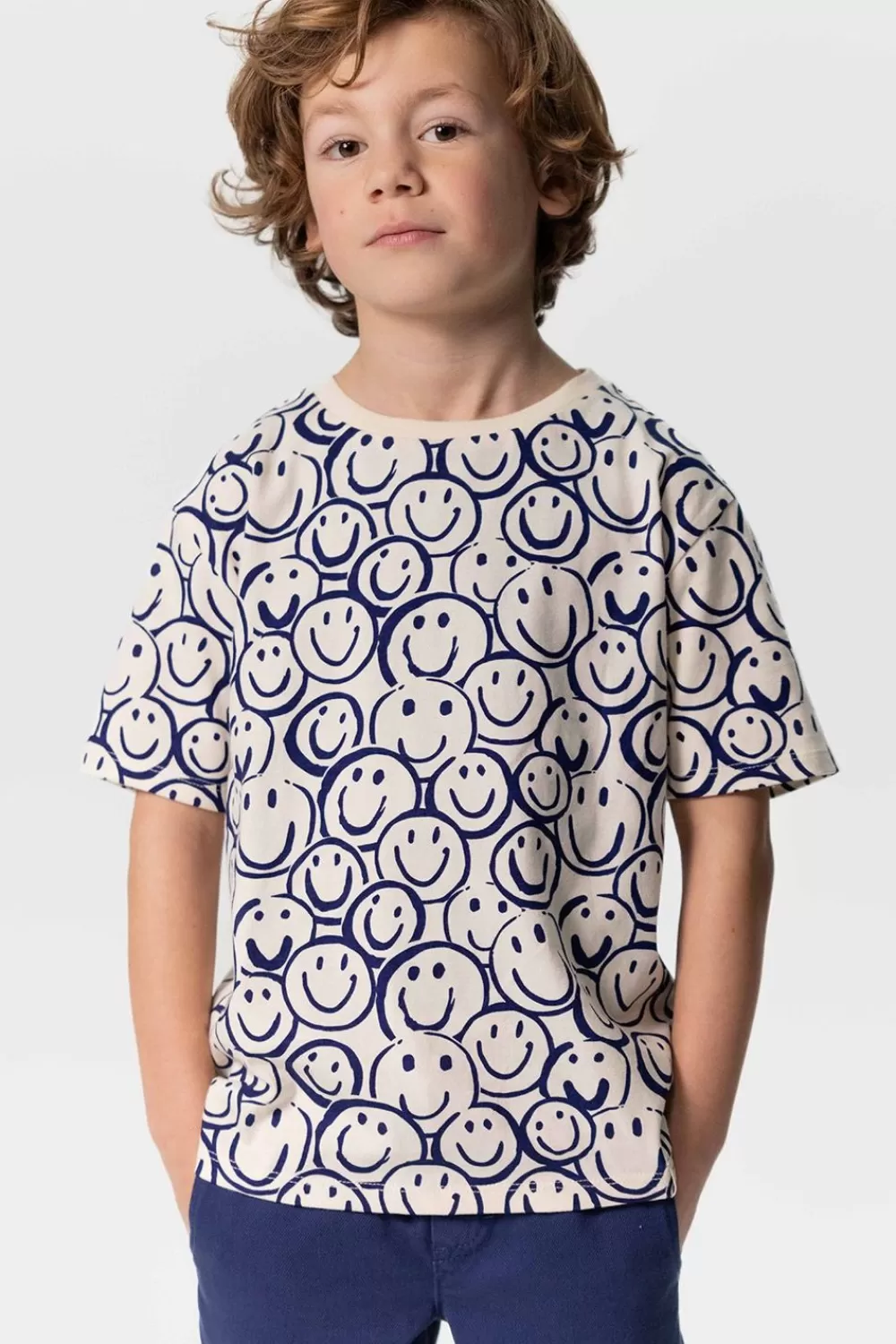 Kids Sissy-Boy T-Shirts En Polo'S>Oversized T-Shirt Met Donkerblauwe Smileyprint