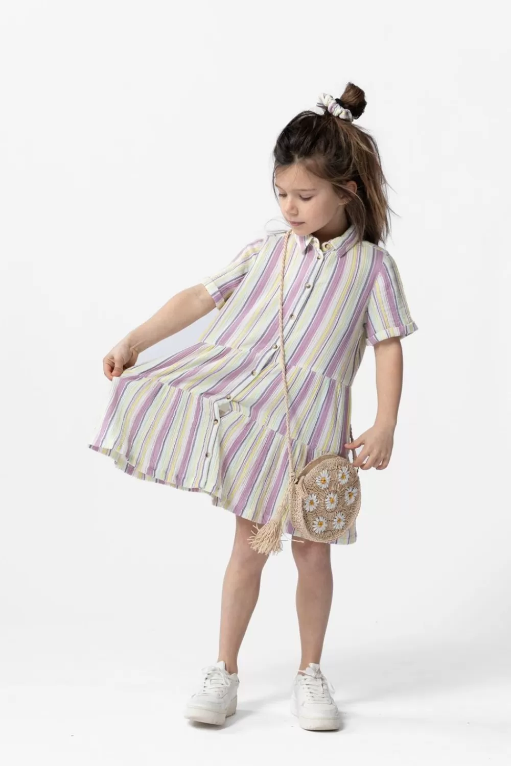 Kids Sissy-Boy Jurken>Paars Geel Gestreepte Mousseline Jurk