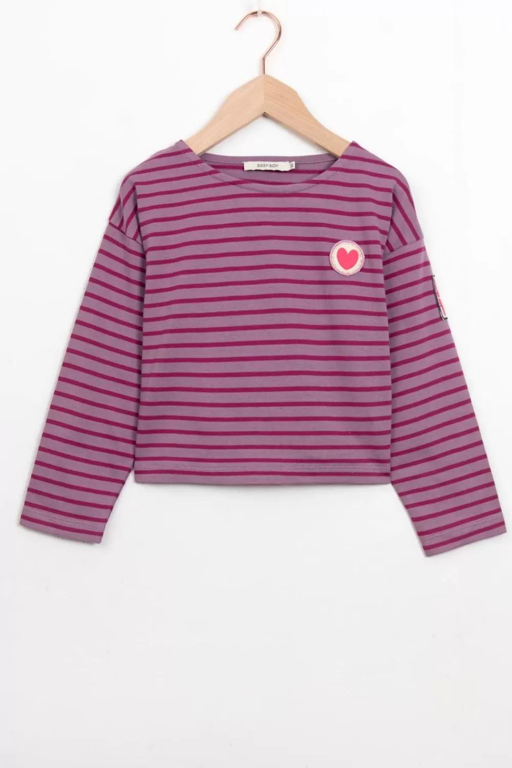 Kids Sissy-Boy T-Shirts En Tops>Paars Gestreept Longsleeve T-Shirt Met Patch