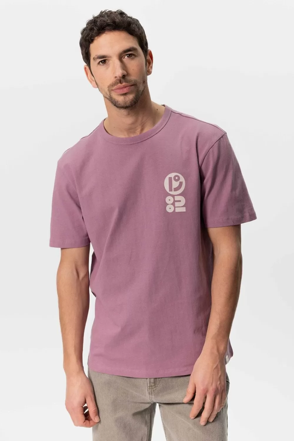 Heren Sissy-Boy T-Shirts>Paars Katoenen T-Shirt Met Artwork