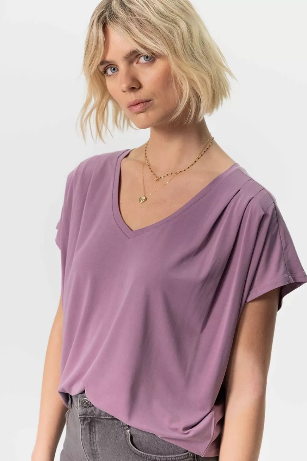 Dames Sissy-Boy T-Shirts En Tops>Paars T-Shirt Met Geplooide Details