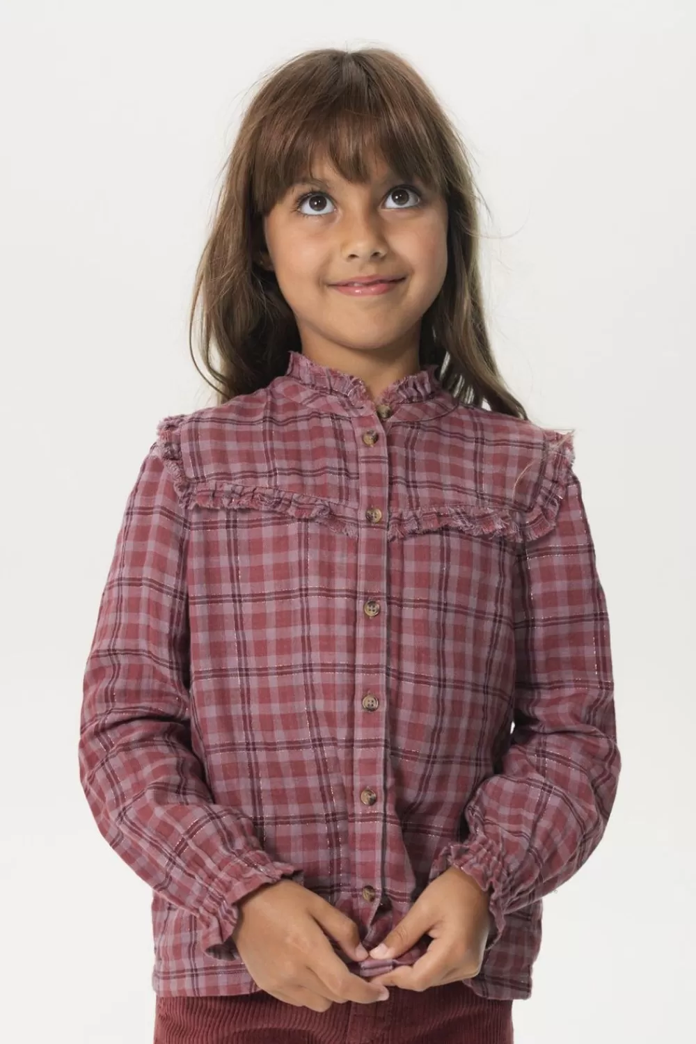 Kids Sissy-Boy Blouses>Paarse Geruite Blouse Met Ruffles