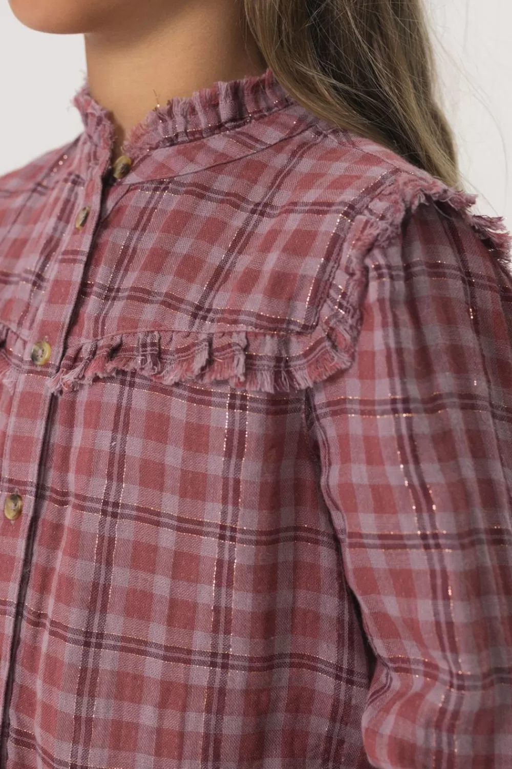 Kids Sissy-Boy Blouses>Paarse Geruite Blouse Met Ruffles