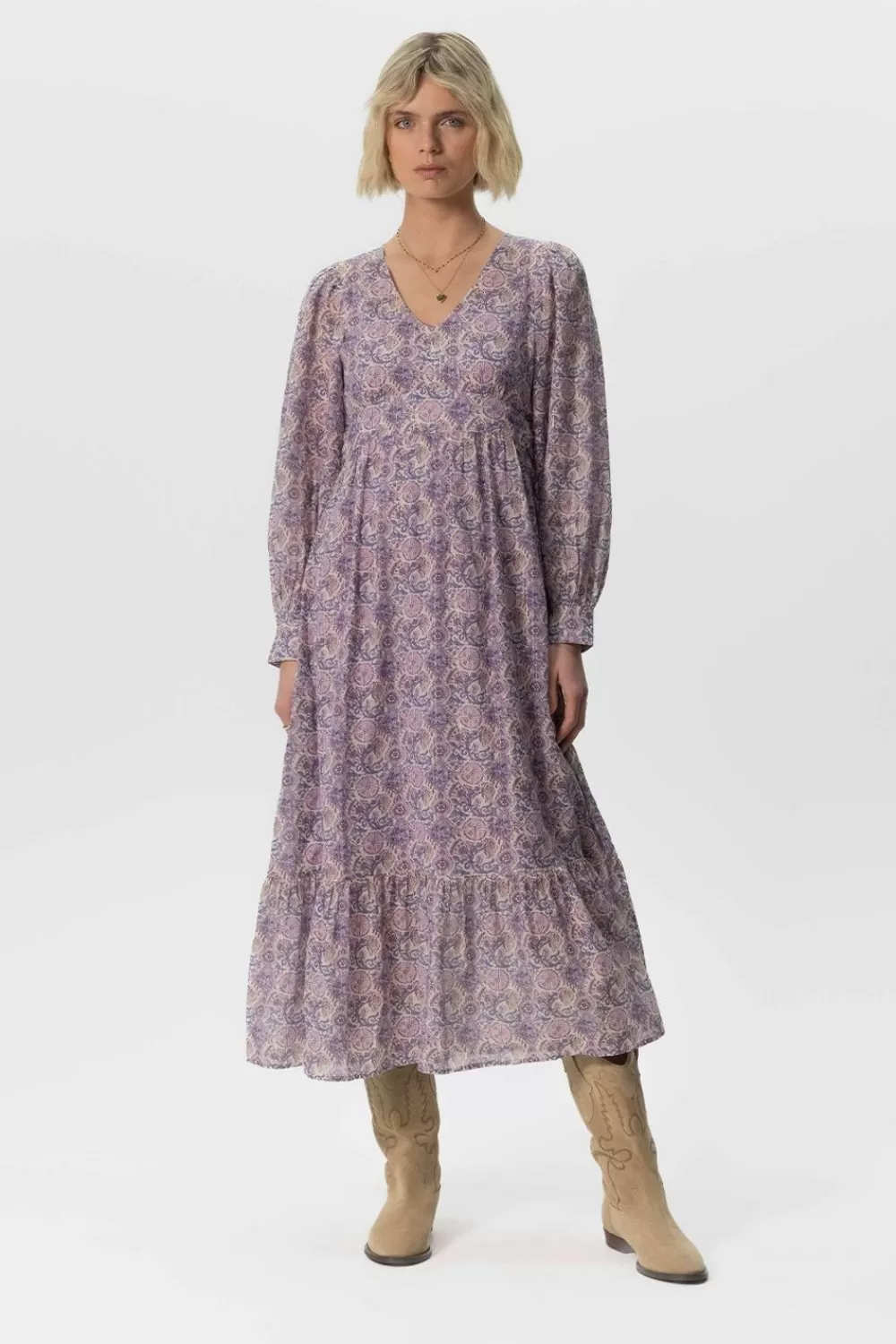 Dames Sissy-Boy Jurken>Paarse Maxi Jurk Met Colour Print