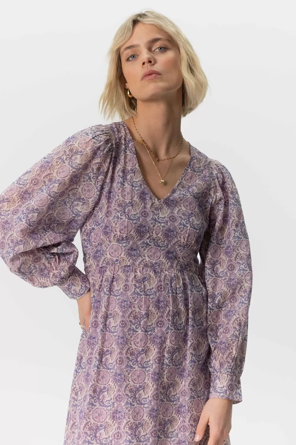 Dames Sissy-Boy Jurken>Paarse Maxi Jurk Met Colour Print