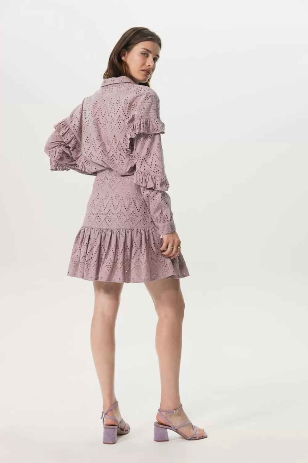 Dames Sissy-Boy Rokken>Paarse Ruffle Rok Met Broderie Anglaise