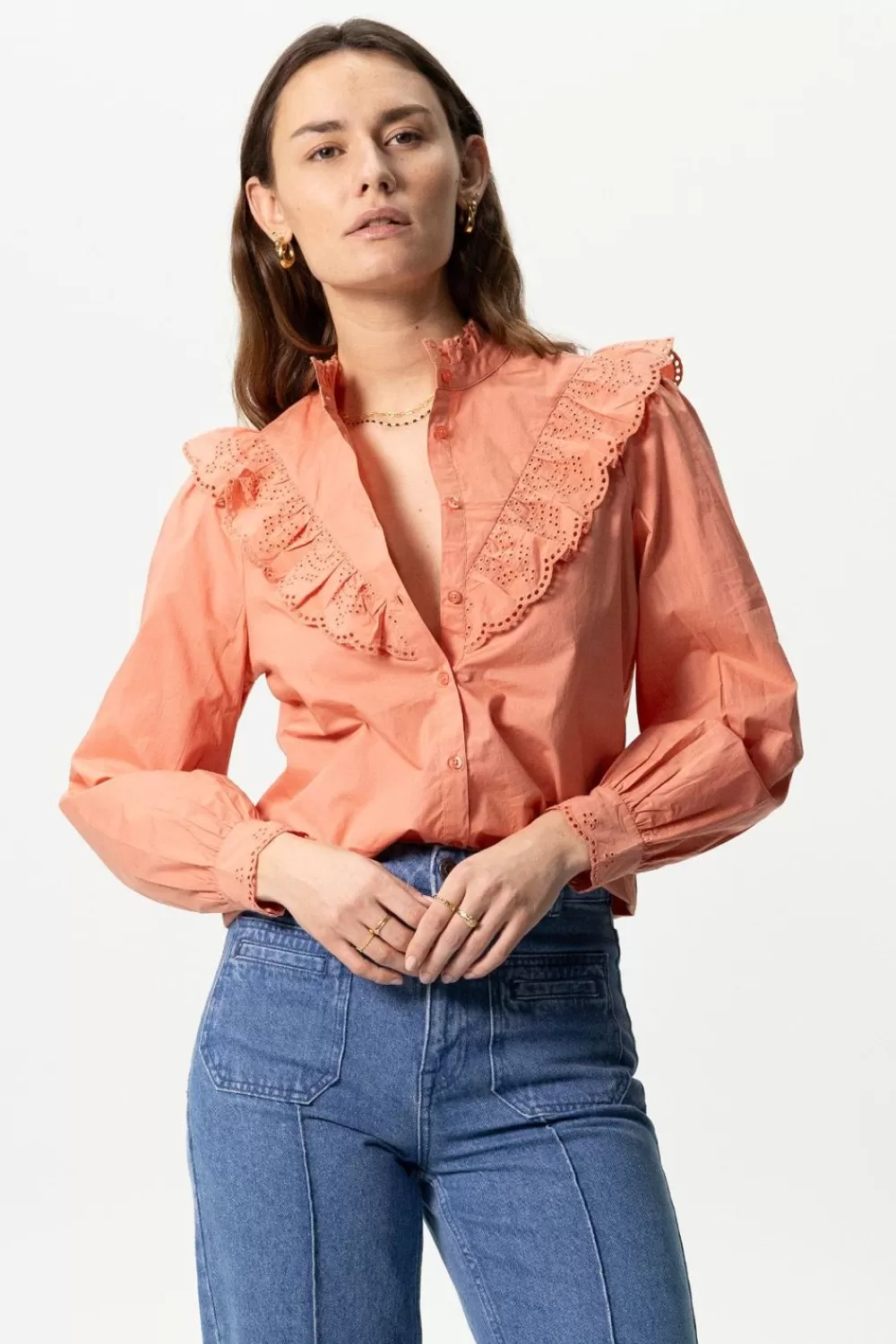 Dames Sissy-Boy Blouses>Poplin Blouse Met Broderie Anglaise