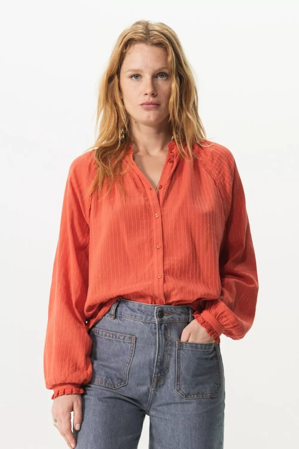 Dames Sissy-Boy Blouses>Rode Blouse Met Kanten Details