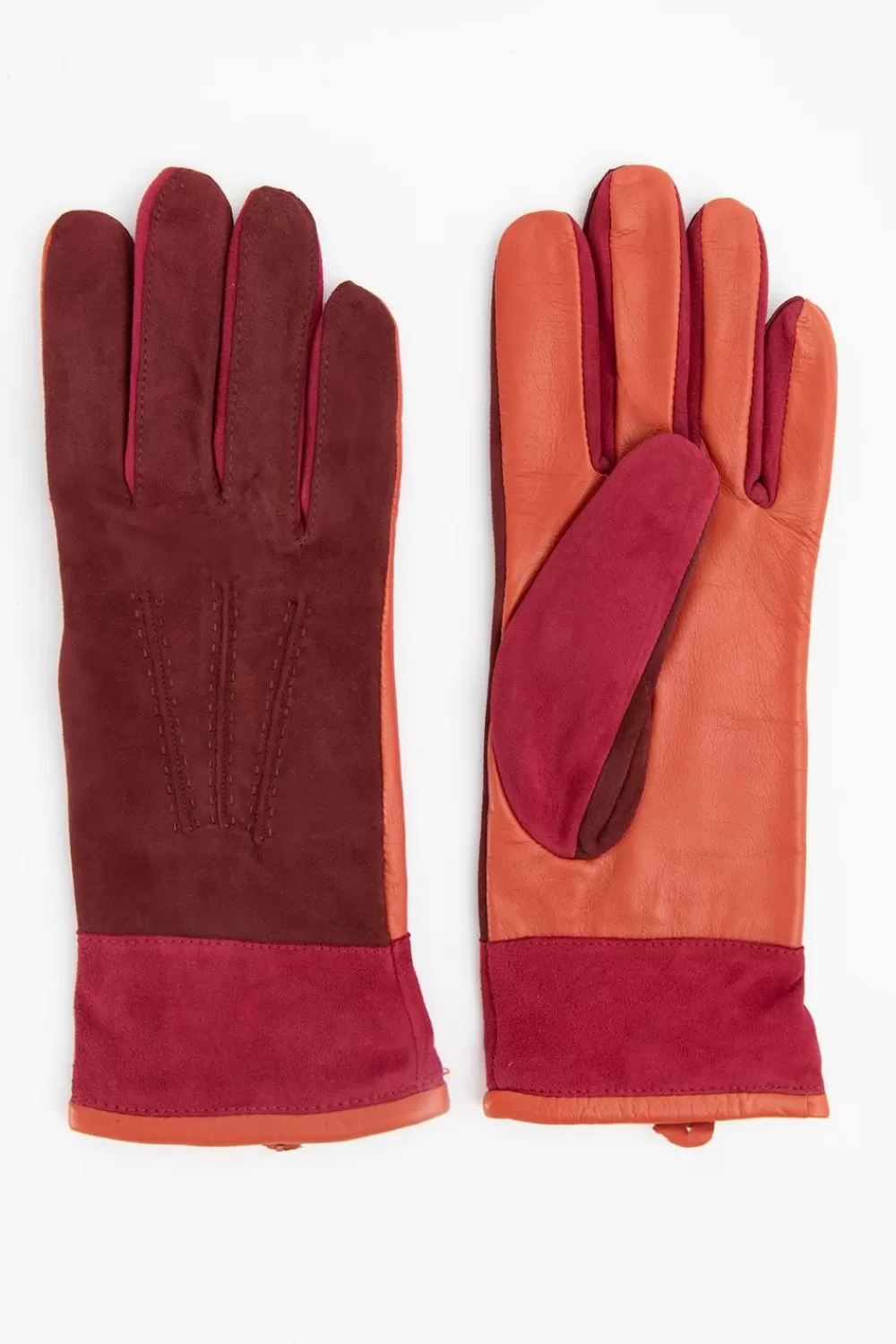 Dames Sissy-Boy Handschoenen>Rode Colourblock Suede Handschoenen