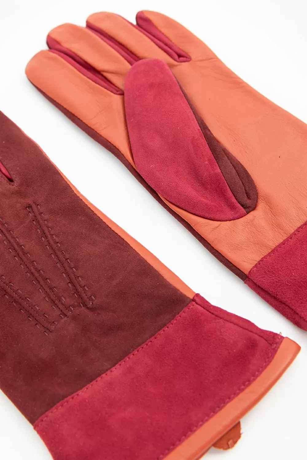 Dames Sissy-Boy Handschoenen>Rode Colourblock Suede Handschoenen