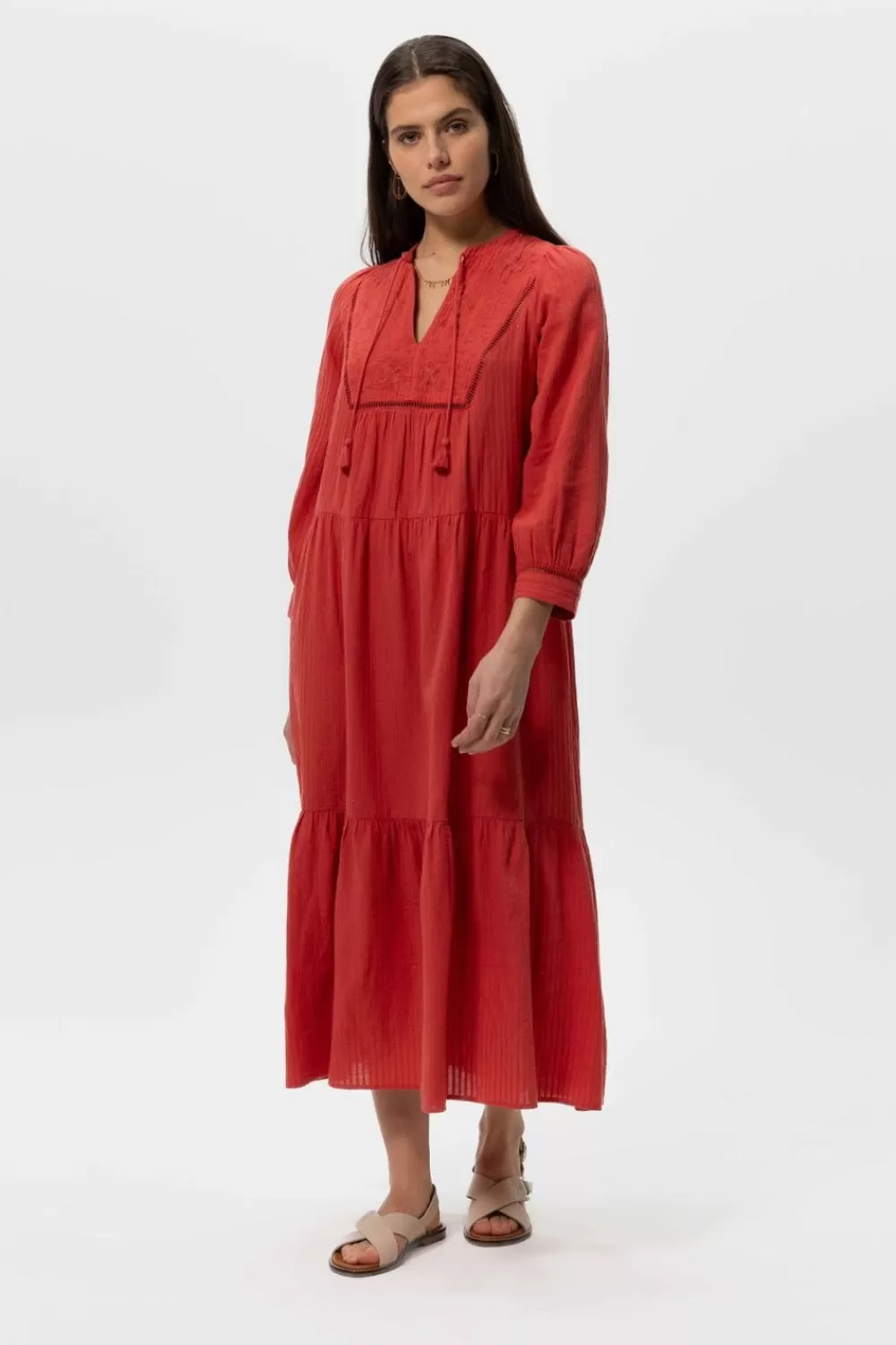 Dames Sissy-Boy Jurken>Rode Maxi Boho Jurk Met Embroidery
