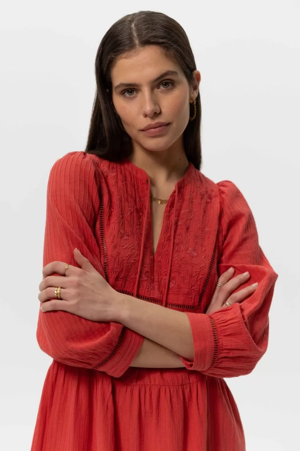 Dames Sissy-Boy Jurken>Rode Maxi Boho Jurk Met Embroidery