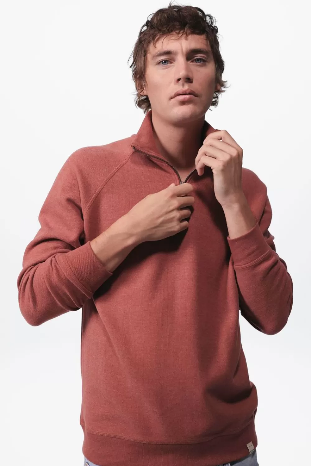Heren Sissy-Boy Truien En Vesten>Rode Raglan Sweater Met Rits