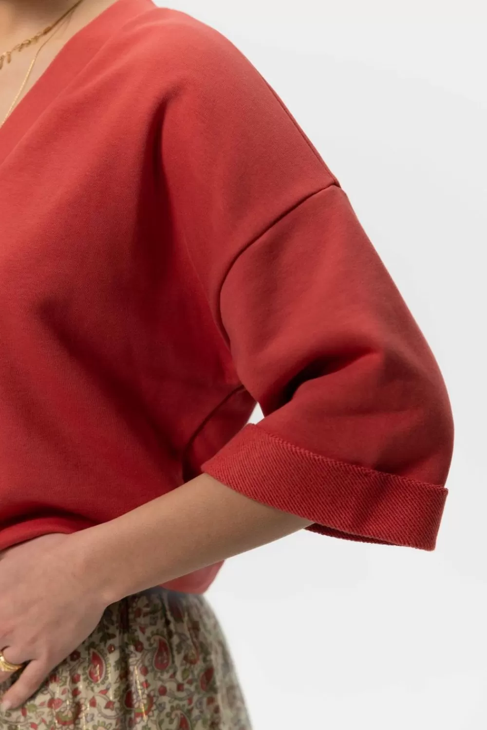 Dames Sissy-Boy Truien En Vesten>Rode Sweater Met Korte Mouwen