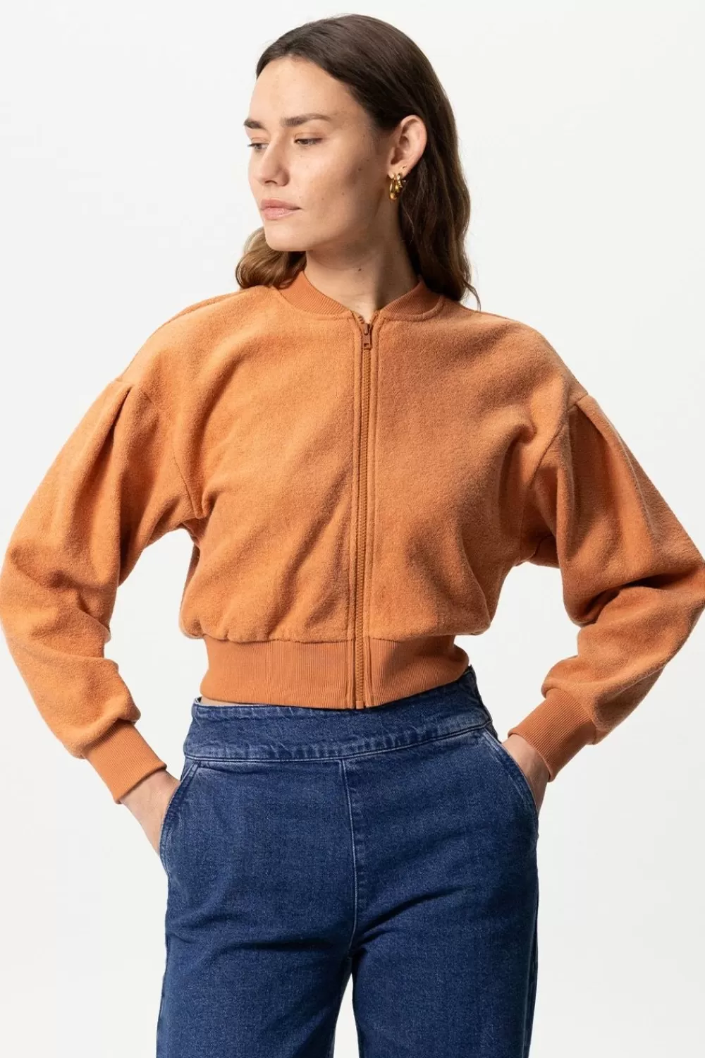 Dames Sissy-Boy Truien En Vesten>Roest Oranje Sweat Jasje Met Rits